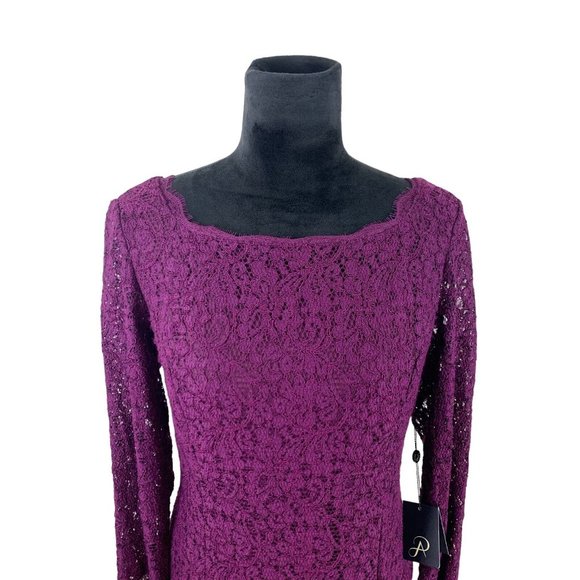 NWT Adrianna Papell Purple Floral Lace Full Length Gown US Size 14 - Picture 4 of 15